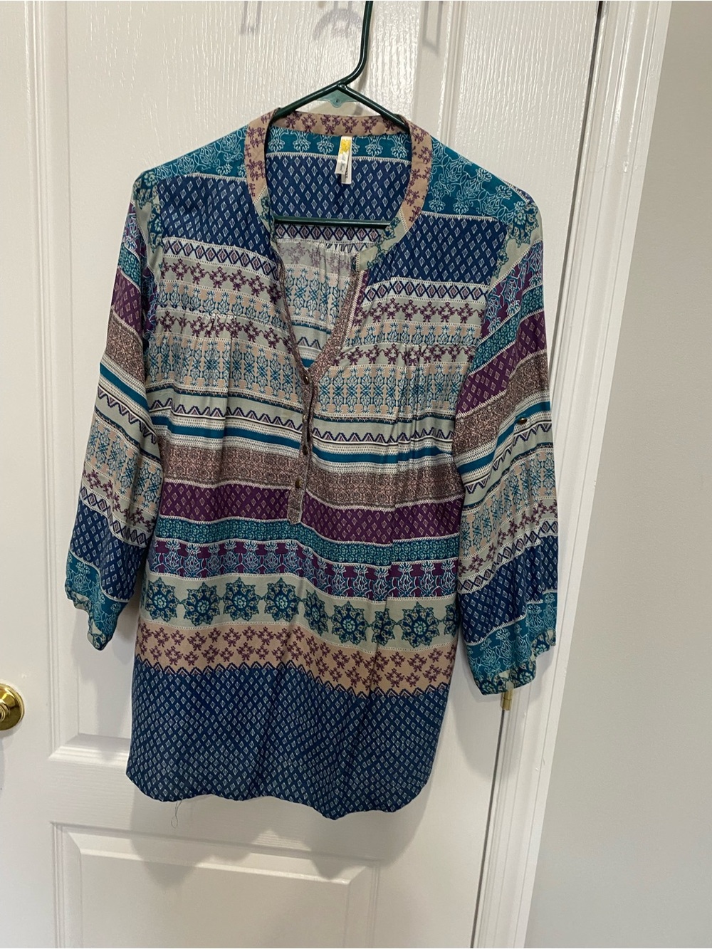 Cotton On Striped Boho Tunic in Blue, Teal, Purple & Cream